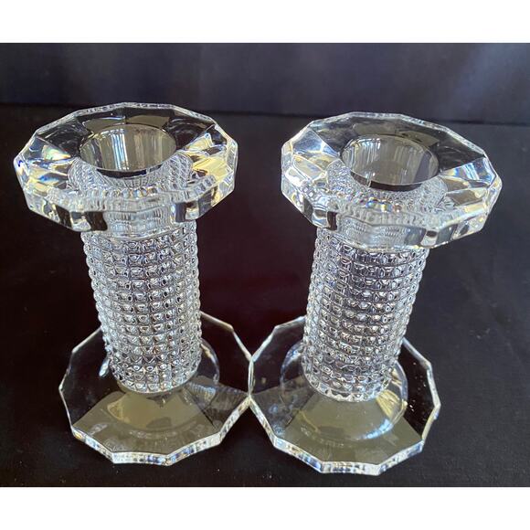 Set of 4 Stunning Crystal Candlestick Holders | Pillar Textured Stem - Picture 5 of 7